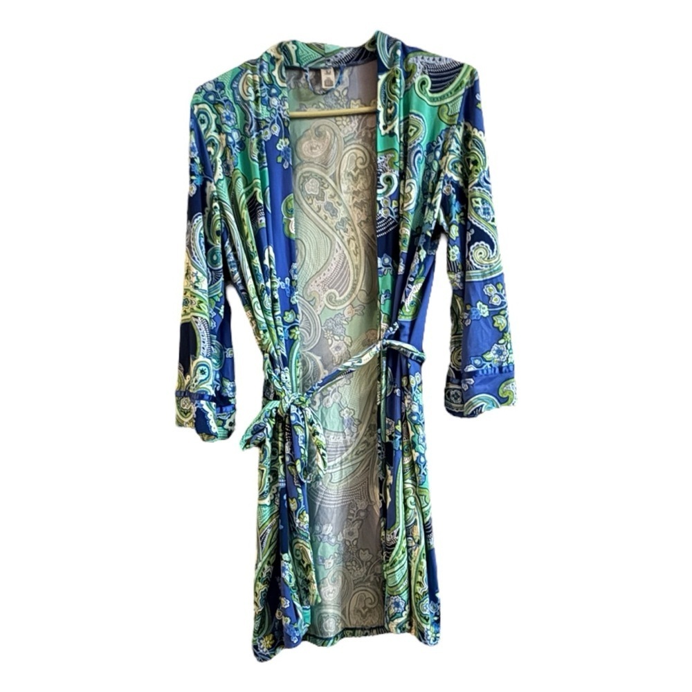 New Directions Abstract Blue and Green Robe with Flowing Sleeves
